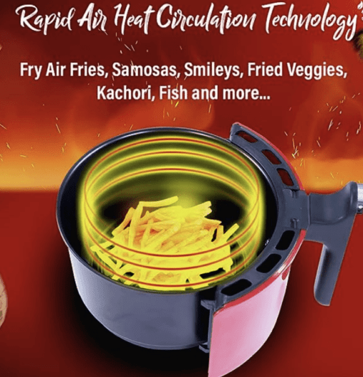 Wonderchef Crimson Edge Air Fryer for Home and Kitchen|1.8 Litres Non-stick Basket| Fry, Grill, Bake & Roast| Rapid Air Technology| Timer & Temperature Control| Auto Shut-Off| Healthy Cooking with 99% less Fat| Sleek & Compact| 1000 Wattage| Red |2 Year Warranty - Image 3